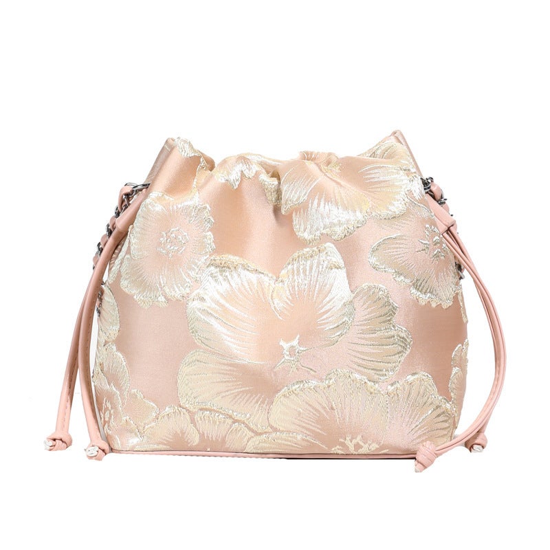 New Chinese Style Vintage National Style Bucket Bag Women'S New Arrival Heavy Craft Mesh Embroidered Flower Sequin Chain Crossbody Bag - Image 1