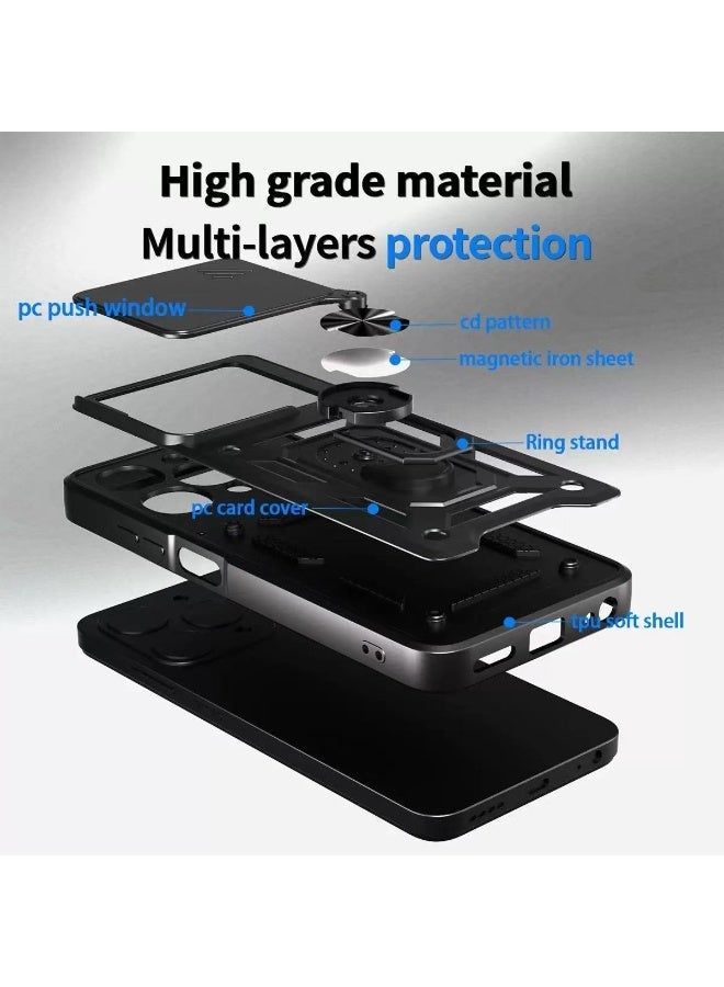 إيتيل p554g حالة الهاتف المحمول ، عدسة الكاميرا انزلاق الغطاء ، 360 درجة قوس الدورية خاتم ، صدمة برهان حالة الهاتف المحمول ، متوافق مع إيتيل p554g الأسود سيارة جبل المغناطيسي حالة الهاتف المحمول - Image 3