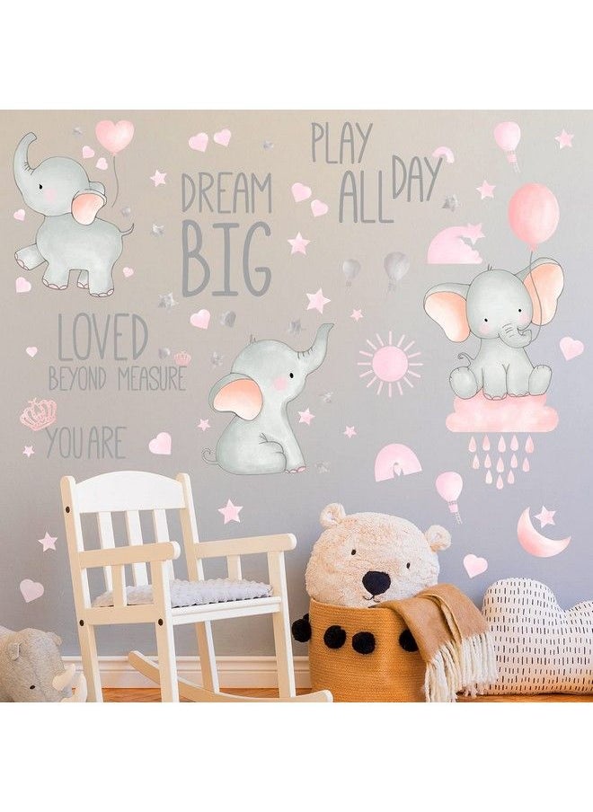 Outus Dream Big Little One Elephant Wall Stickers Baby Room Wall Decals Moon Hot Air Balloon Grey Stars Wall Decals For Nursery Kids Room Living Room Bedroom Decorations Home Decor (Cute Style)  - Image 2