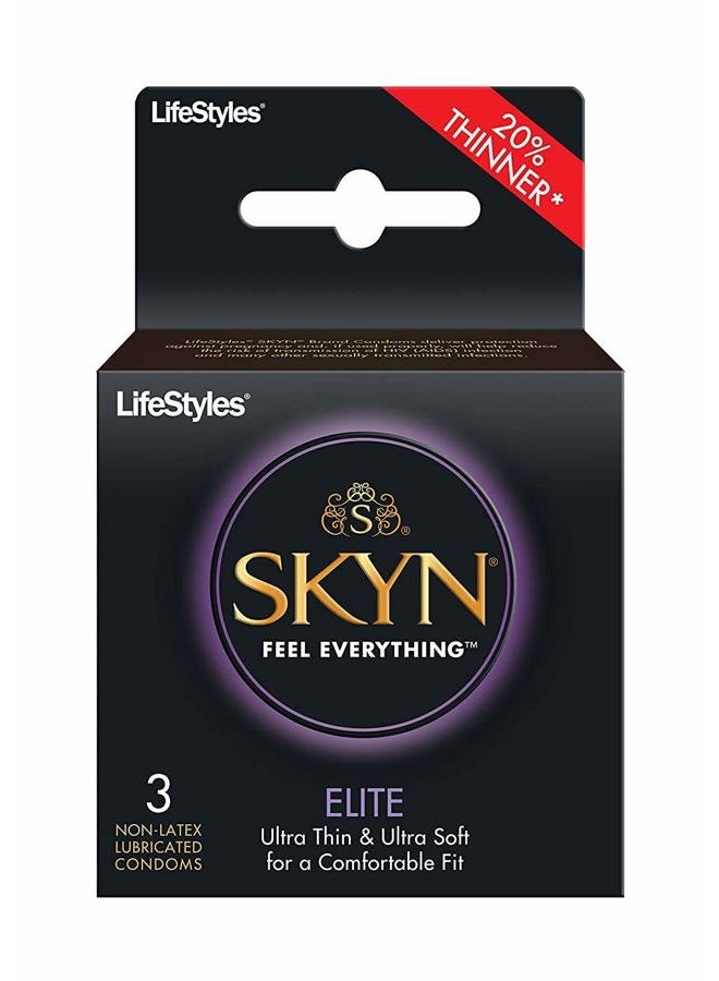 Skyn Elite 3 Pack Non-Latex Lubricated Condoms, 3 Count