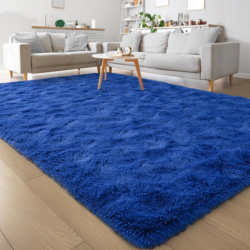 Keeko 3x5 Area Rug for Bedroom Living Room, Fluffy Plush Bedside Rug Modern Entryway Throw Rugs Non Slip Indoor Shag Fuzzy Small Carpet for Kids Girls Room Nursery Home Decor Navy Blue - Image 1