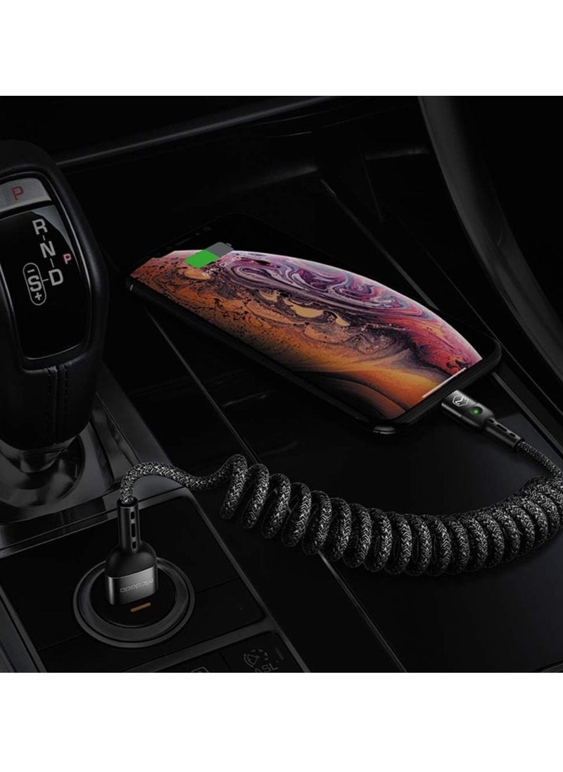 Mcdodo Coiled Elastic USB Cable for iPhone – Retractable Short Car Charger Cable for iPhone 11/11 Pro/11 Pro Max/X/XR/8/7 Plus – Stretchable to 1.8m (Straight, Black) - Image 2