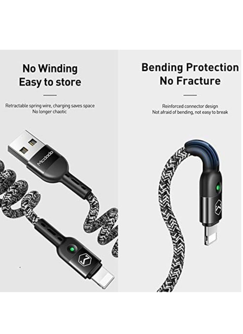 Mcdodo Coiled Elastic USB Cable for iPhone – Retractable Short Car Charger Cable for iPhone 11/11 Pro/11 Pro Max/X/XR/8/7 Plus – Stretchable to 1.8m (Straight, Black) - Image 4