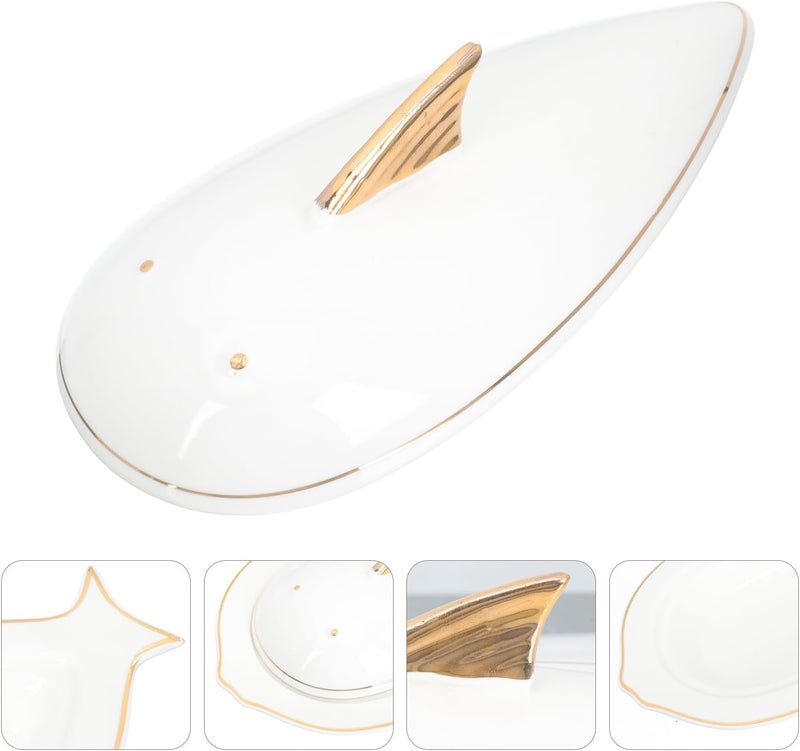 Ceramic Fish Serving Plate with Lid Small Gold Painted Carp Design Creative Seafood Stew Dish for Restaurant and Home Use - Image 4