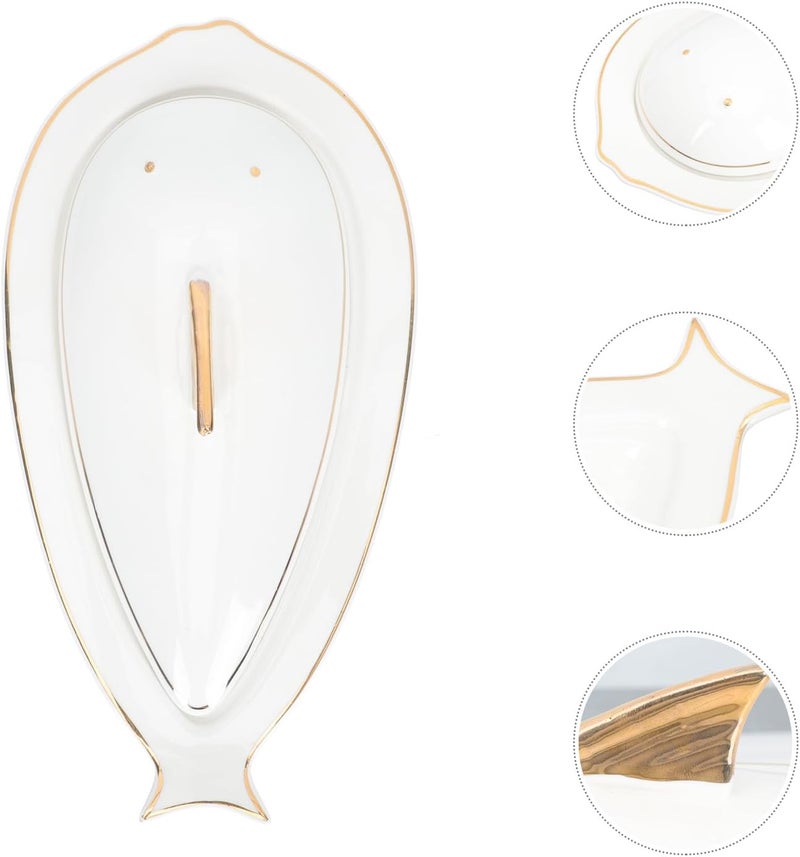 Ceramic Fish Serving Plate with Lid Small Gold Painted Carp Design Creative Seafood Stew Dish for Restaurant and Home Use - Image 5