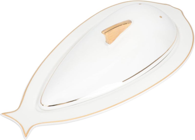 Ceramic Fish Serving Plate with Lid Small Gold Painted Carp Design Creative Seafood Stew Dish for Restaurant and Home Use - Image 1