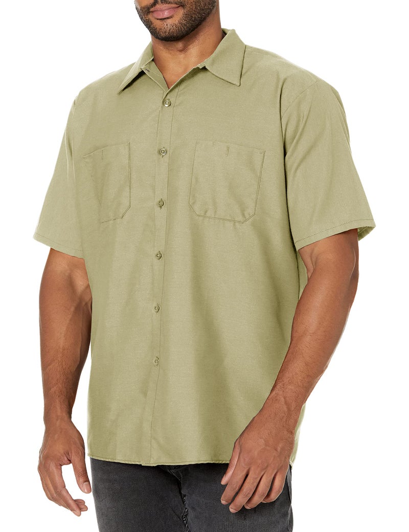 Red Kap Mens Short Sleeve Industrial Work Shirt, Khaki, Large US - Image 1