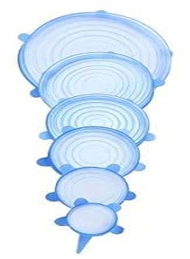 HEBEZON 6 Pc Microwave Safe Silicone Stretch Lids Flexible Covers for Utensils, Bowls, Dishes,Plates Jars, Cans, Mugs, Food Safety Reusable Lids (Pack Of 6). - Image 1