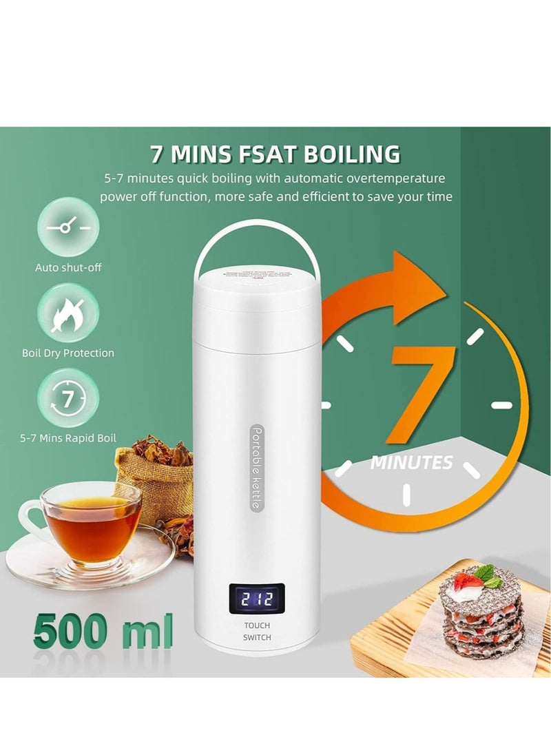 Generic - 500ml Travel Electric Kettle, Portable Small Tea Coffee Water Boiler, Electric 304 Stainless Steel BPA Free with 4 Temperature Control and Auto Shut (White) - Image 1