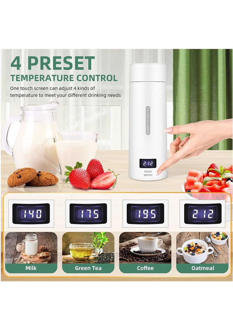 Generic - 500ml Travel Electric Kettle, Portable Small Tea Coffee Water Boiler, Electric 304 Stainless Steel BPA Free with 4 Temperature Control and Auto Shut (White) - Image 1