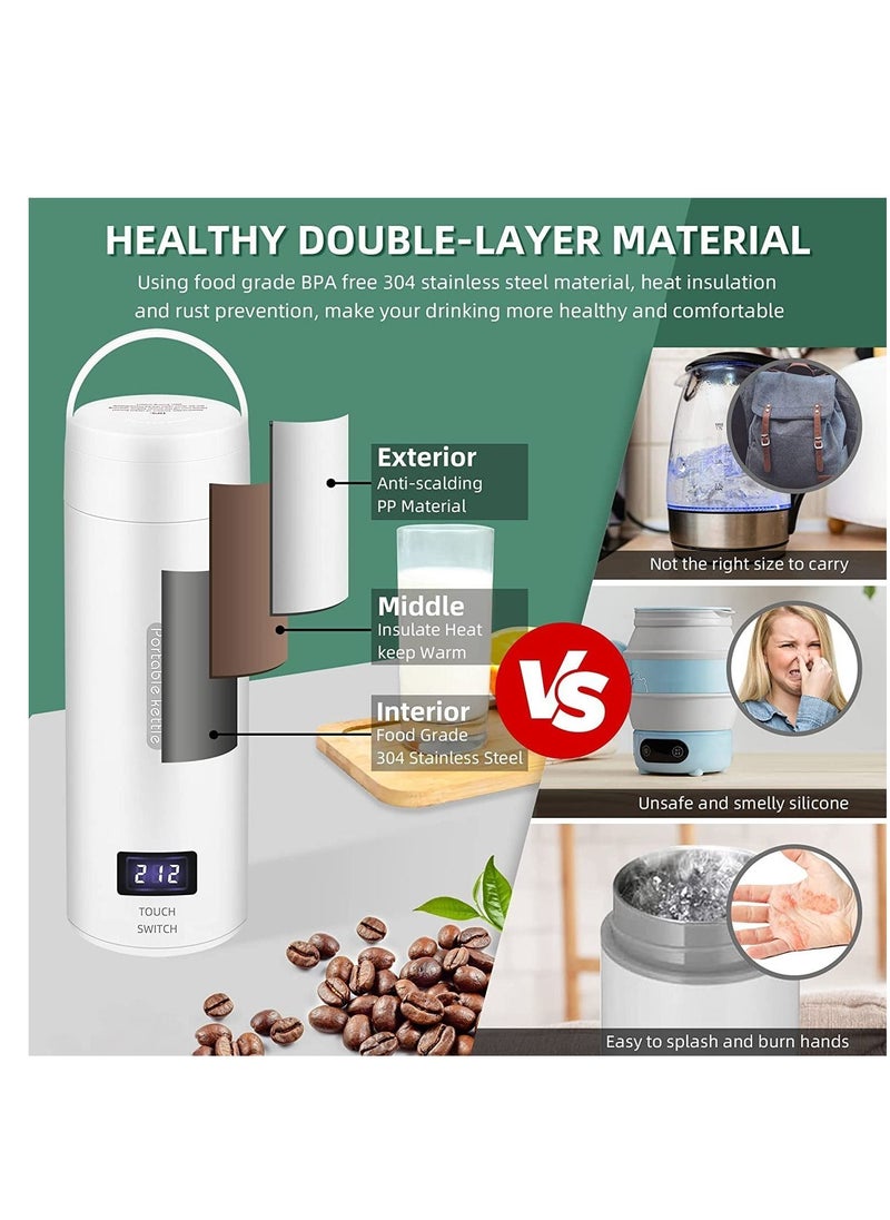 Generic - 500ml Travel Electric Kettle, Portable Small Tea Coffee Water Boiler, Electric 304 Stainless Steel BPA Free with 4 Temperature Control and Auto Shut (White) - Image 1