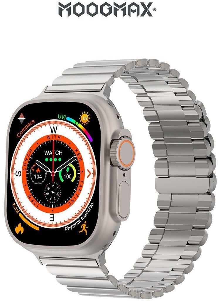 MOOGMAX - MoogMax (2nd Gen) ultra watch. IPX6 Water-resistant watch ultra. Smart touch watch with gesture-based call answering & answering from the watch using the built-in mic. smart watch ultra with a watch mobile app. Smart sports watch with all fitness measurements. smartwatch with wireless charging. Silver - Image 1