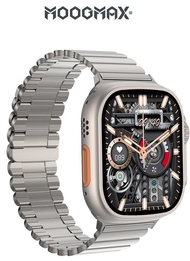 MOOGMAX - MoogMax (2nd Gen) ultra watch. IPX6 Water-resistant watch ultra. Smart touch watch with gesture-based call answering & answering from the watch using the built-in mic. smart watch ultra with a watch mobile app. Smart sports watch with all fitness measurements. smartwatch with wireless charging. Silver - Image 1