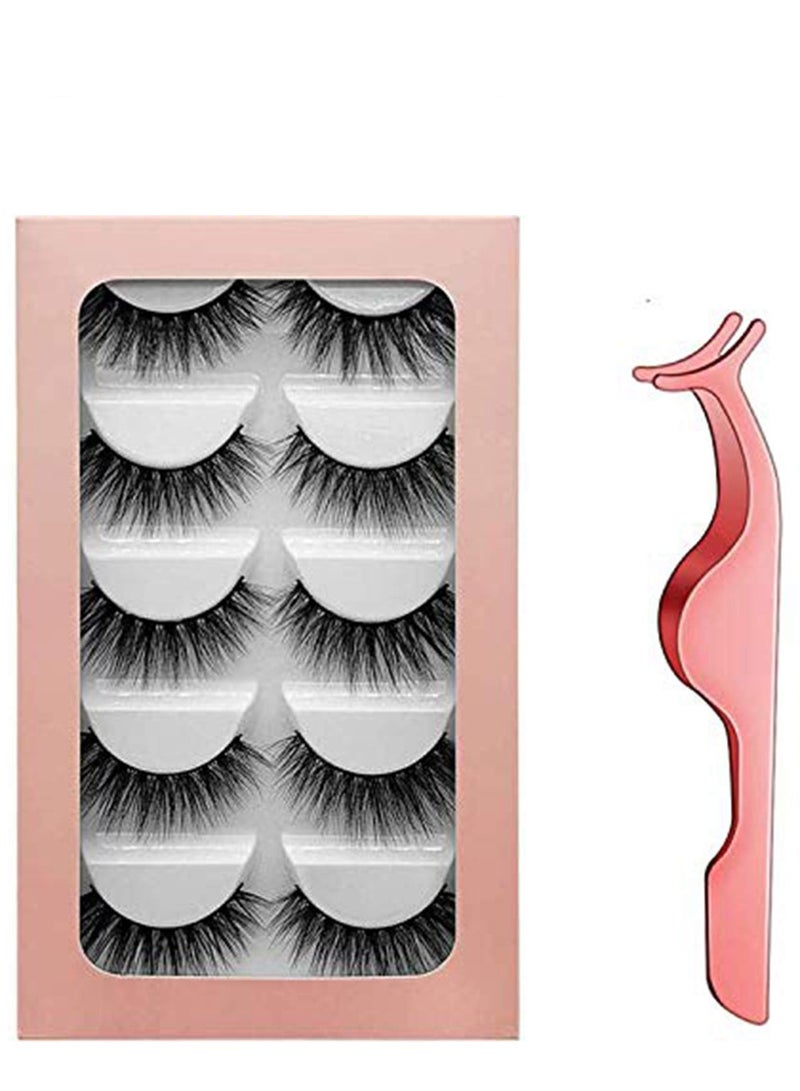Excefore False Eyelashes, 5 Pairs Strip Lashes Faux Mink False Lashes Long Thick Eyelashes for Makeup Eyelashes Extension, 3D Hand-made Natural Reusable Fake Eye Lashes with Tweezers - Image 1