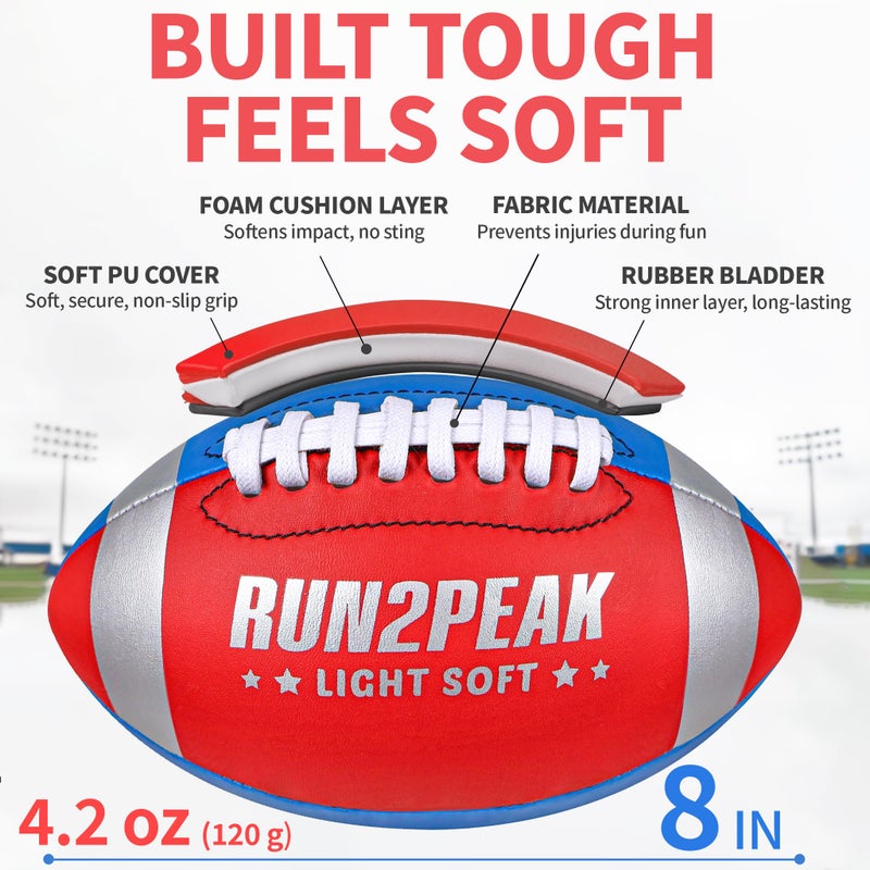 Run2Peak Light Soft Mini Football For Kids Toddler - 8"" Pu Leather And Foam Layer Small Footballs - Safe Lightweight Indoor Outdoor Beach Water Pool Sports Toys Ball For Summer Outside Games Play - Image 3