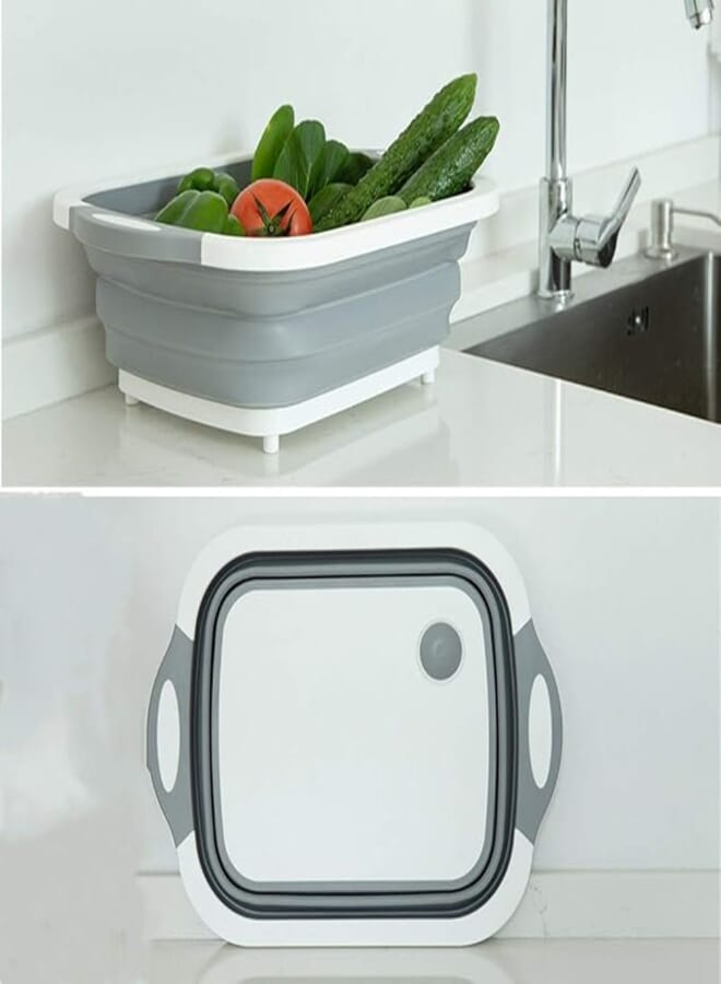 Spaceshoop UOFOCO Portable Collapsible Basin with Drain for Kitchen Fruits Vegetables Washing Basket Dish Tub Cutting Board