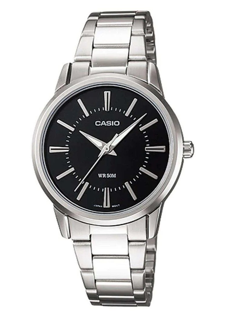 CASIO Enticer Analog Women’s Watch LTP‑1303DD‑1AVDF, 35.5 mm Black Dial, Ion‑Plated Stainless Steel Case & Silver Stainless Steel Bracelet, 50 m WR - Image 1
