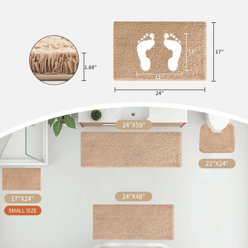 Disolla Beige Bathroom Rug 17x24 - Non-Slip Plush Small Bath Mat, Highly Absorbent & Ultra Soft Fluffy Floor Mat, Machine Washable for Shower and Tub - Image 2