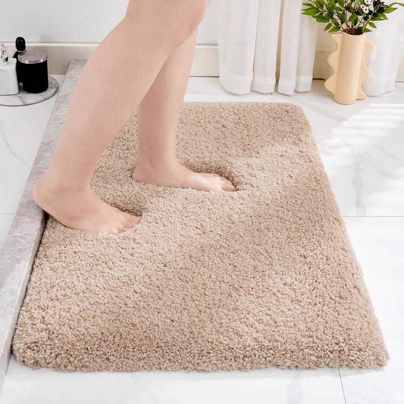 Disolla Beige Bathroom Rug 17x24 - Non-Slip Plush Small Bath Mat, Highly Absorbent & Ultra Soft Fluffy Floor Mat, Machine Washable for Shower and Tub - Image 1