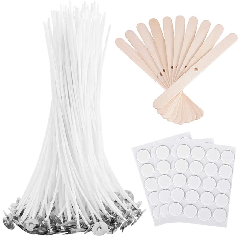 ANTUNIHOD Bulk 6-Inch Candle Wicks - 100 Pcs with Wick Stickers & Centering Device for Soy/Beeswax Candle Making - Image 1