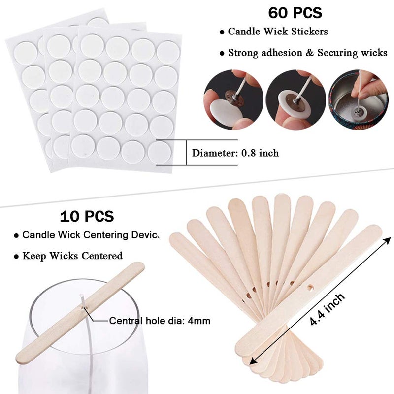 ANTUNIHOD Bulk 6-Inch Candle Wicks - 100 Pcs with Wick Stickers & Centering Device for Soy/Beeswax Candle Making - Image 3