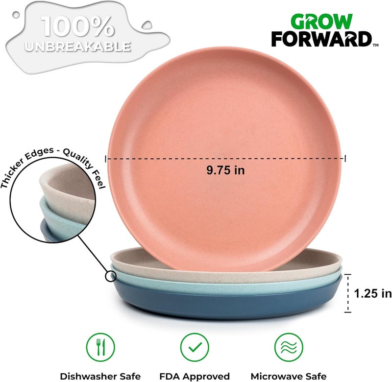Grow Forward Premium Wheat Straw Plates and Bowls Sets  8Piece Wheat Straw Dinnerware Sets  Unbreakable  Reusable Microwave Safe Plastic Dinner Plates for Outdoors RV Camping Dishes  Tropical - Image 3
