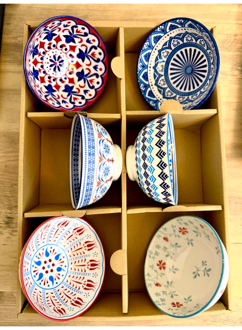 6-Piece Porcelain Decorative Bowls Set, Assorted Mediterranean Patterns - Image 1