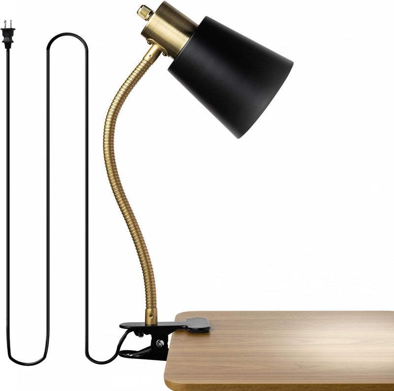 LALISU Desk lamp Eye-Caring Table Lamps, 360°Rotation Gooseneck Clip on Lamp Reading Light, Portable Reading Book Light, Clamp Light, Study Desk Lamps for Bedroom and Office Home Lighting (Black and Gold) - Image 1
