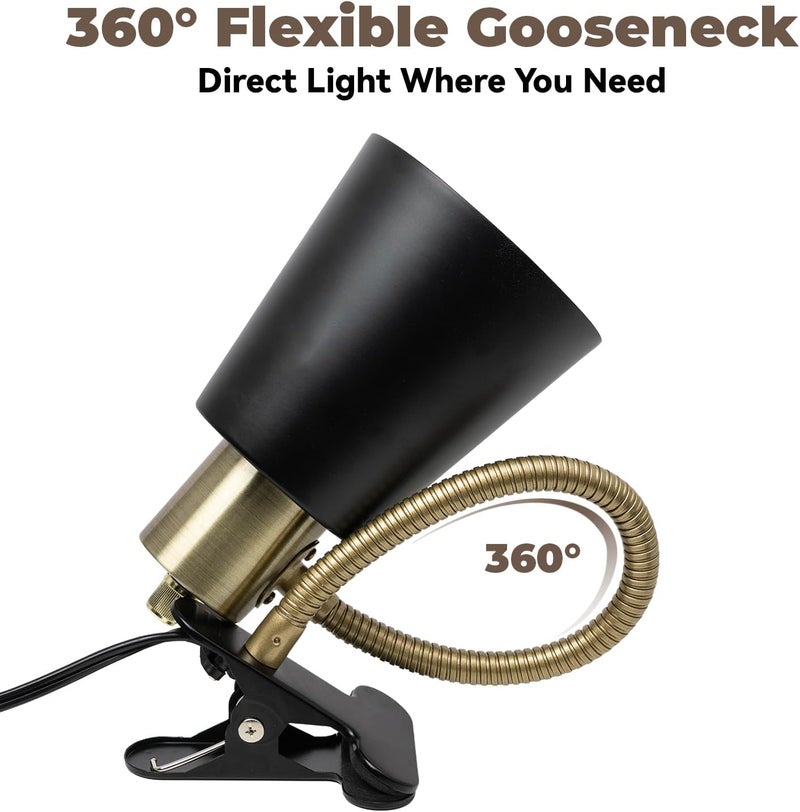 LALISU Desk lamp Eye-Caring Table Lamps, 360°Rotation Gooseneck Clip on Lamp Reading Light, Portable Reading Book Light, Clamp Light, Study Desk Lamps for Bedroom and Office Home Lighting (Black and Gold) - Image 4