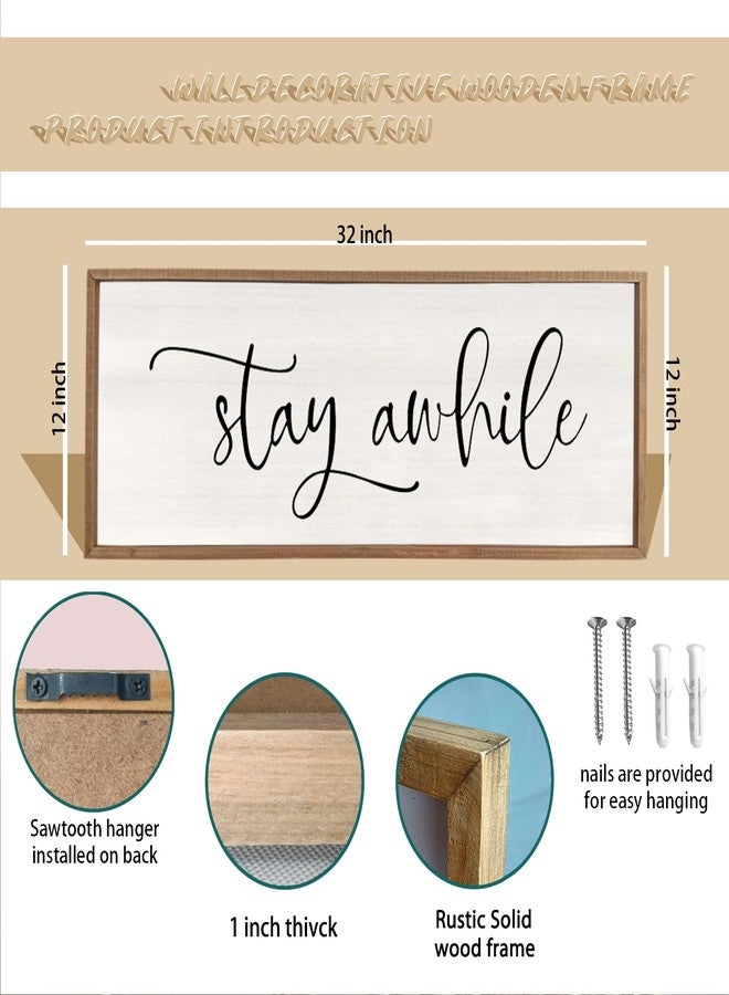 comurdyo Stay Awhile Sign Wall Decor 32"X12" Large Living Room Entryway Wood Framed Rustic Wall Decor for Vintage Farmhouse Foyer Hanging Lets Stay Home Wall Art (Wood) - Image 2