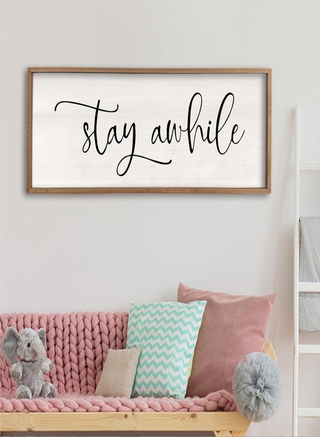 comurdyo Stay Awhile Sign Wall Decor 32"X12" Large Living Room Entryway Wood Framed Rustic Wall Decor for Vintage Farmhouse Foyer Hanging Lets Stay Home Wall Art (Wood) - Image 5