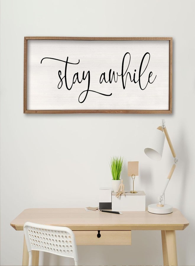 comurdyo Stay Awhile Sign Wall Decor 32"X12" Large Living Room Entryway Wood Framed Rustic Wall Decor for Vintage Farmhouse Foyer Hanging Lets Stay Home Wall Art (Wood) - Image 4