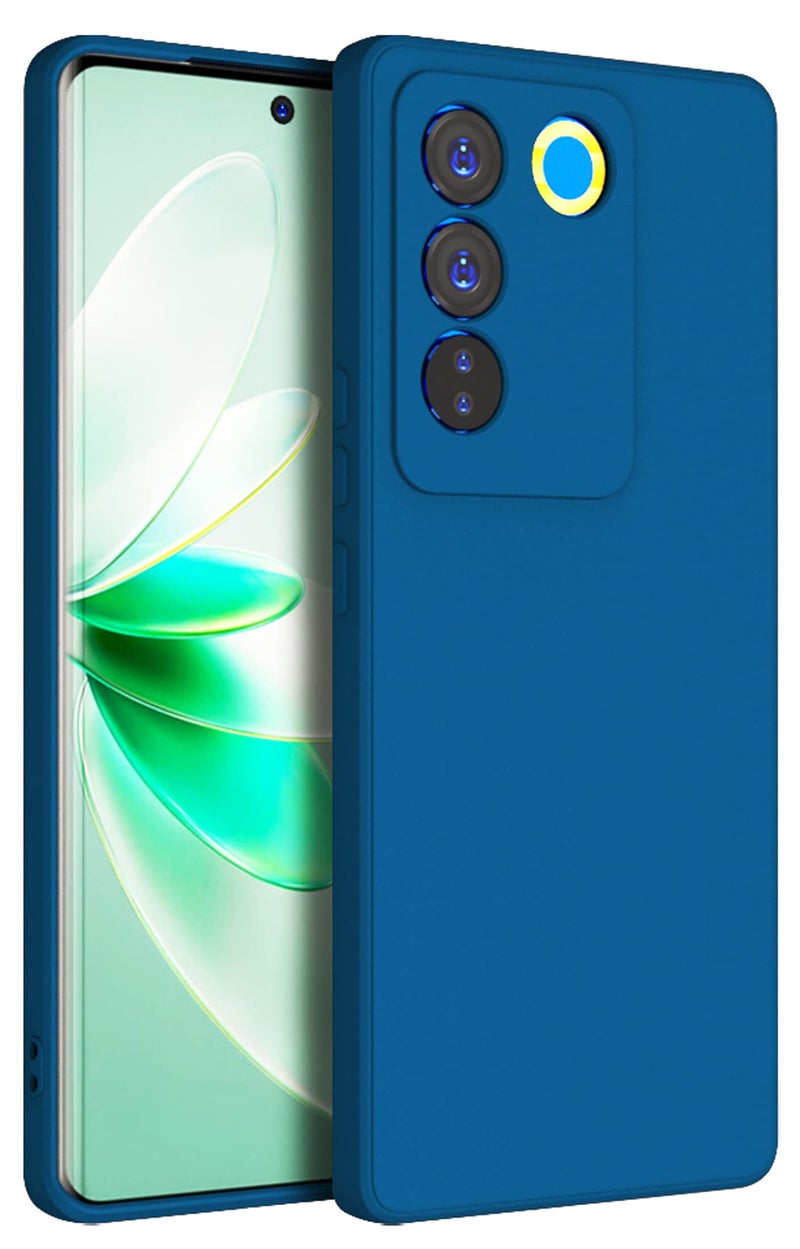 KAPA Matte Protective Lens Flexible Back Cover for Vivo V27 (5G) / Vivo V27 PRO (5G) | Slim Silicone with Soft Lining Shockproof Full Body Bumper Case (Blue) - Image 1
