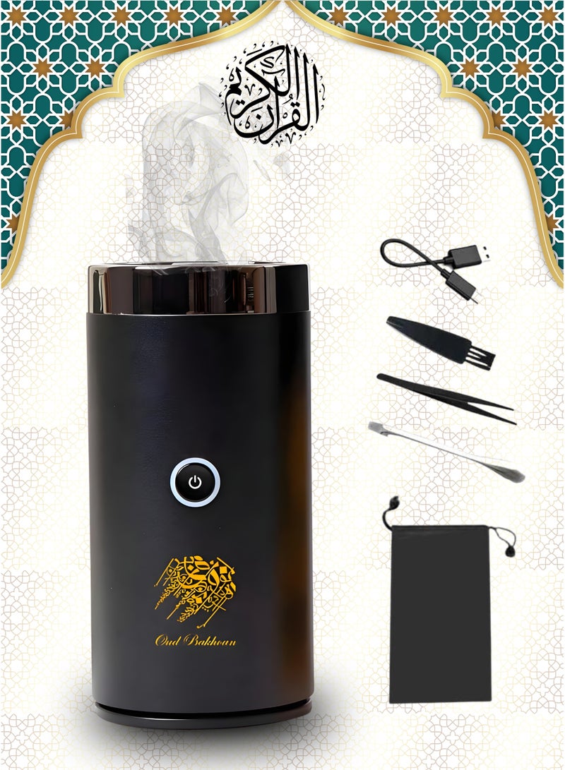 Oud Bakhoan USB Electric Bakhoor Incense Burner Portable Mabkhara for Car, Home & Office, Instant Oud & Arabic Fragrance Diffuser, Smokeless & Rechargeable, Islamic Air Freshener, Travel Friendly, Ramadan & Eid Gift, Mini Portable Bukhoor Burner – 14 x 7 x 7cm by Oud Bakhoan - Image 1