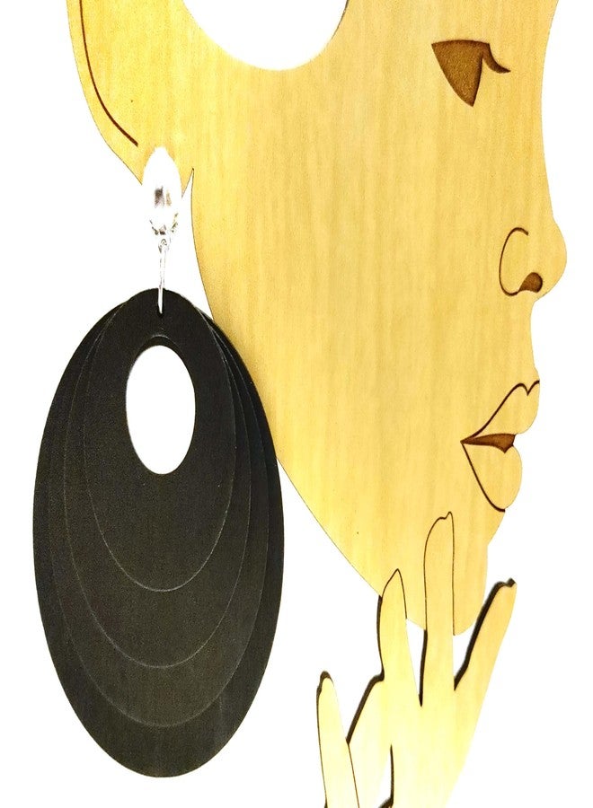 Divas Diggables Clip-on Earrings Bohemian Wood Earrings Circle Hoops Dangle Assorted Colors 3 inch Large (Black) - Image 2