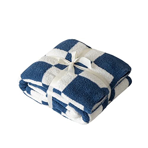 REPRECONF Ultra-Soft Buffalo Checkerboard Grid Fluffy Microfiber Knitted Throw Blanket Super Cozy Lightweight Checkered Bed Blanket for Sofa Couch Bed Navy 51"X63" - Image 2