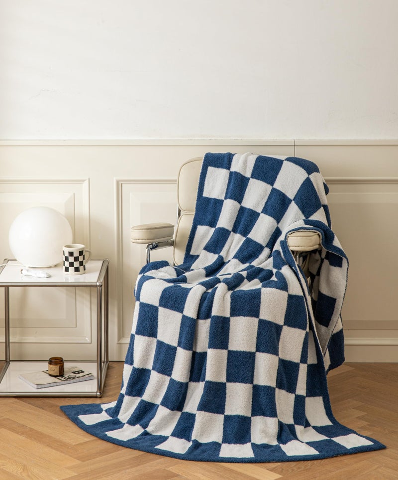 REPRECONF Ultra-Soft Buffalo Checkerboard Grid Fluffy Microfiber Knitted Throw Blanket Super Cozy Lightweight Checkered Bed Blanket for Sofa Couch Bed Navy 51"X63" - Image 4