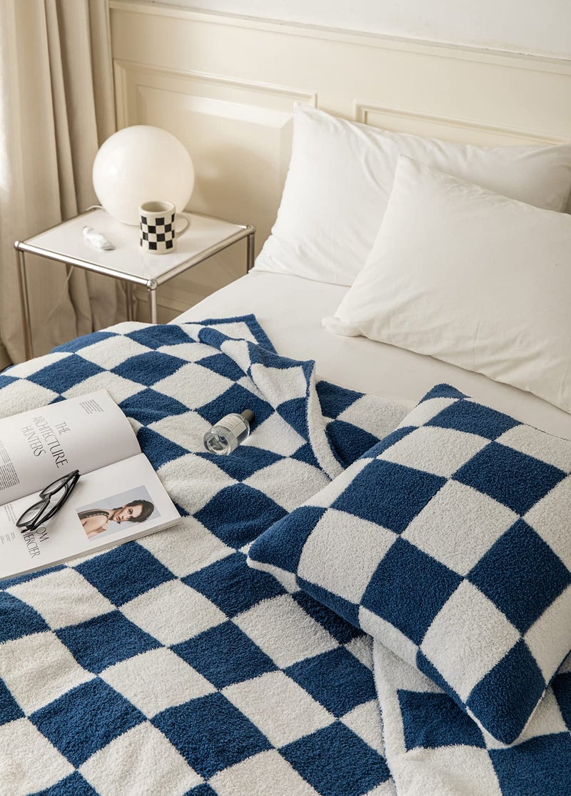REPRECONF Ultra-Soft Buffalo Checkerboard Grid Fluffy Microfiber Knitted Throw Blanket Super Cozy Lightweight Checkered Bed Blanket for Sofa Couch Bed Navy 51"X63" - Image 5