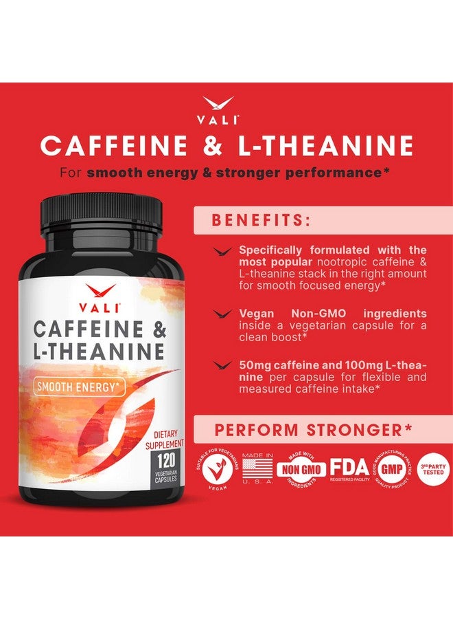 فالي VALI Caffeine 50mg & L Theanine 100mg - أقراص الكافيين وL-Theanine للحصول على طاقة ذكية وسلسة ومكملات التركيز. معزز للدماغ منشط للذكاء لدعم الإدراك ووضوح التركيز. 120 كبسولة نباتية - Image 3