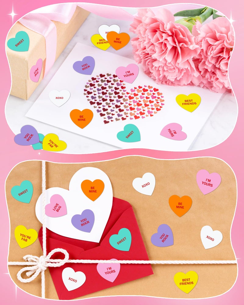 Oomloid 500 PCS Valentines Day Heart Stickers for Kids, Happy Valentine Day Love Stickers Conversation Hearts for Valentines Accessories Removable Labels Envelopes Gifts Classroom - 1.5 x 1.5 inches - Image 2