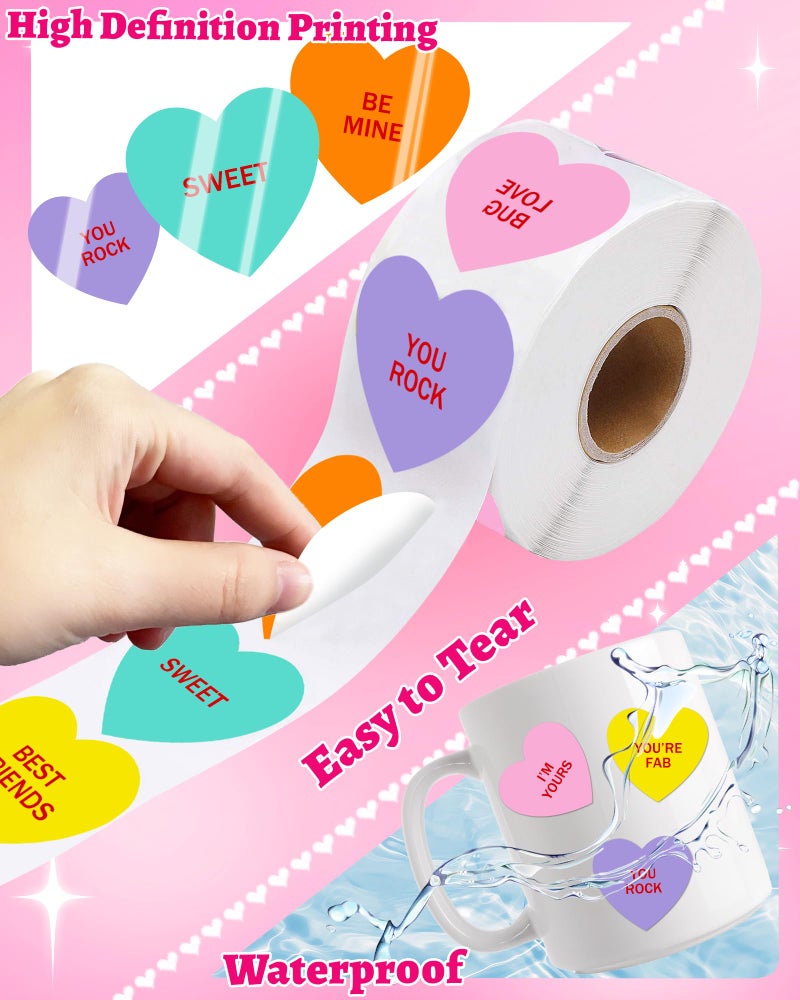 Oomloid 500 PCS Valentines Day Heart Stickers for Kids, Happy Valentine Day Love Stickers Conversation Hearts for Valentines Accessories Removable Labels Envelopes Gifts Classroom - 1.5 x 1.5 inches - Image 4