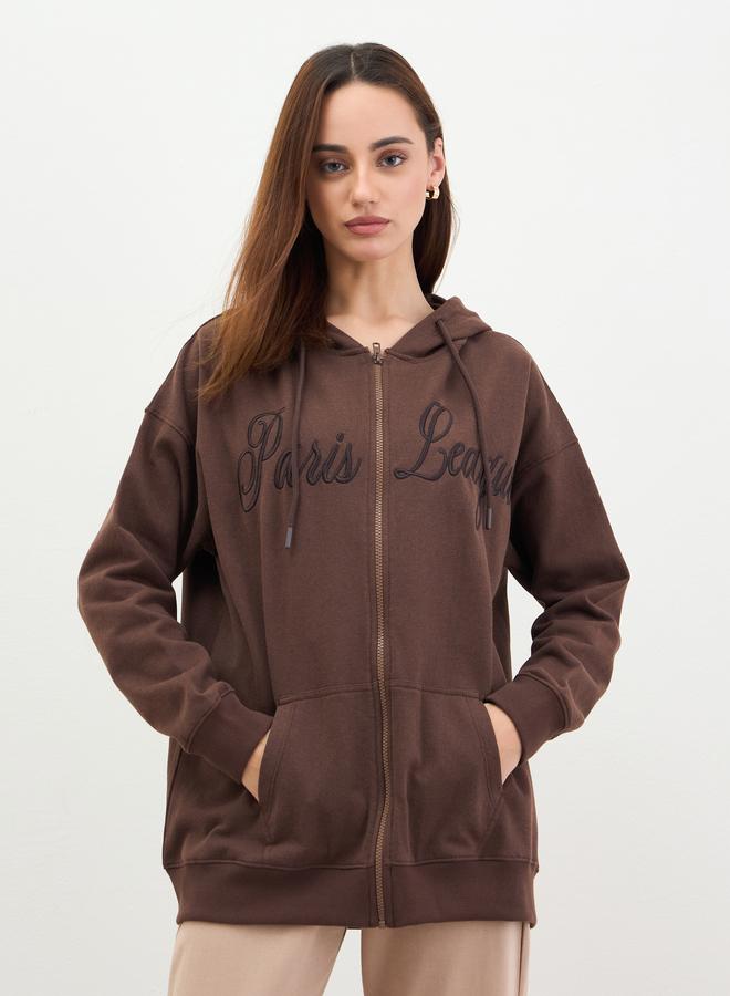 Styli Brown Longline Sweatshirt with Embroidered Detail - Image 5