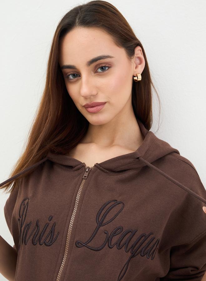 Styli Brown Longline Sweatshirt with Embroidered Detail - Image 3
