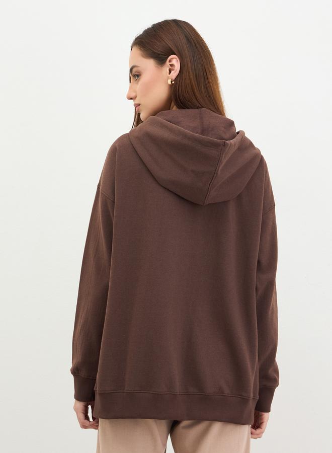 Styli Brown Longline Sweatshirt with Embroidered Detail - Image 4