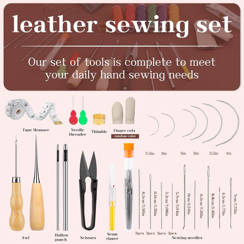 MORFEN Leather Sewing Kit Upholstery Repair Kit Leather Stitching Kit with Hole Punch, Waxed Thread, Sewing Awl, Upholstery Needles, Leatherworking Tools for Hand Stitching Furniture, Car, Sofa - Image 2