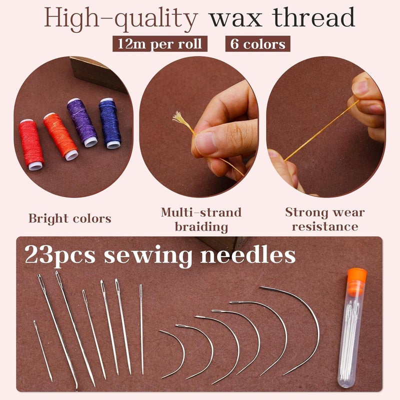 MORFEN Leather Sewing Kit Upholstery Repair Kit Leather Stitching Kit with Hole Punch, Waxed Thread, Sewing Awl, Upholstery Needles, Leatherworking Tools for Hand Stitching Furniture, Car, Sofa - Image 3