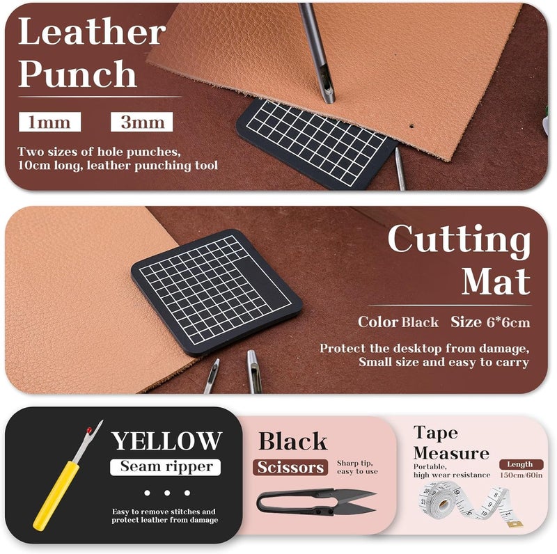 MORFEN Leather Sewing Kit Upholstery Repair Kit Leather Stitching Kit with Hole Punch, Waxed Thread, Sewing Awl, Upholstery Needles, Leatherworking Tools for Hand Stitching Furniture, Car, Sofa - Image 5