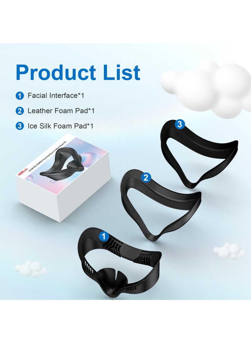 VR Facial Interface and Face Pad for Meta Quest 3S, Sweat-proof and Breathable, Replaceable Ice Silk Lycra & Sweat-Proof PU Leather Pad,with Air-Circulation Design Facial Interface Accessories for Oculus Meta Quest 3S