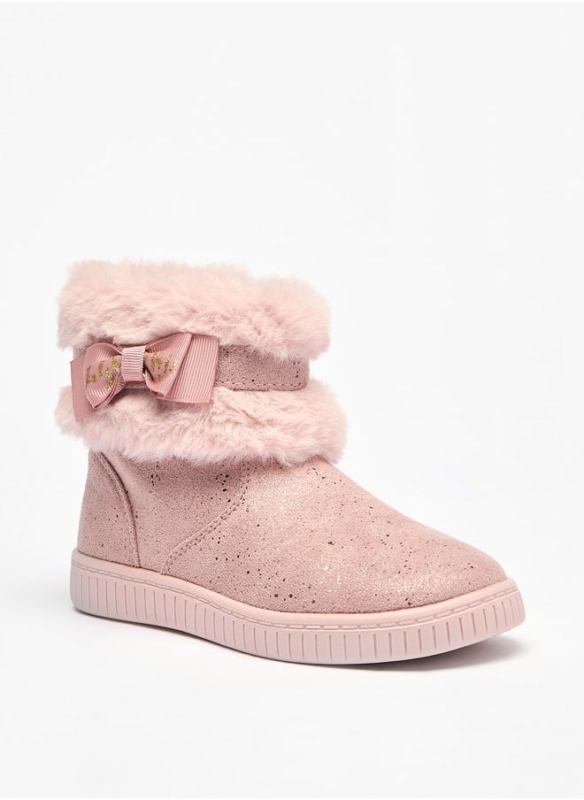 Flora Bella By Shoexpress - Girl's Faux Fur Ankle Boots with Bow Detail and Zip Closure - Image 1