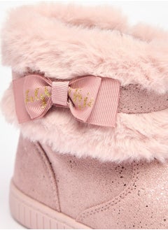 Flora Bella By Shoexpress Girl's Faux Fur Ankle Boots with Bow Detail and Zip Closure  - Image 4
